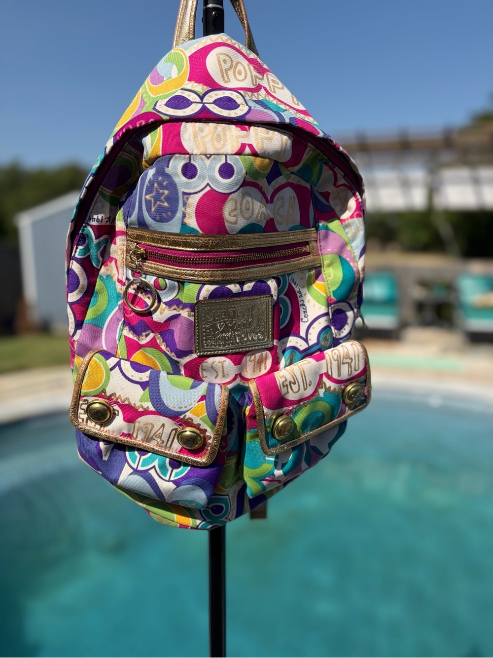 Coach Multi-Color Pop-Print Mini Backpack - Pink, Purple, Green, Blue, Gold